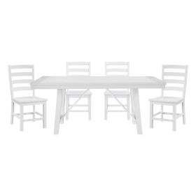Modern Contemporary White Finish 5pc Set Dining Table and 4 Side Chairs Set Wooden Kitchen Dining Furniture Casual Style