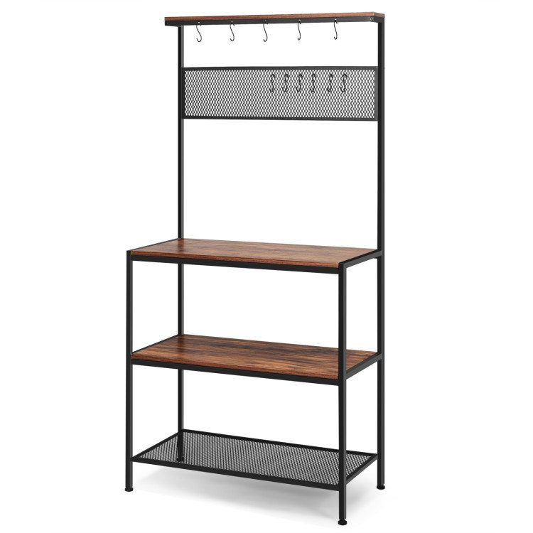4-Tier Kitchen Rack Stand with Hooks and Mesh Panel 4-Tier Kitchen Rack Stand with Hooks and Mesh Panel